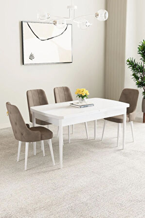 Mabel Barok Desen 80x132 Açılabilir Yemek Odası Takımı 4  Sandalye