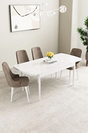 Mabel Barok Desen 80x132 Açılabilir Yemek Odası Takımı 4  Sandalye
