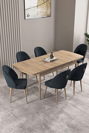 Mayer MDF Meşe Desen Açılabilir 80x132 Cm 4 Sandalyeli Mutfak Masası Takımı