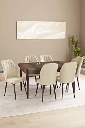 Milas Beyaz Mermer Desen 80x132 MDF Açılabilir Mutfak Masası Takımı 4  Sandalye