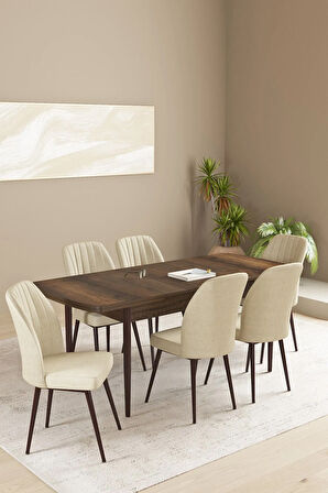 Milas Beyaz Mermer Desen 80x132 MDF Açılabilir Mutfak Masası Takımı 4  Sandalye