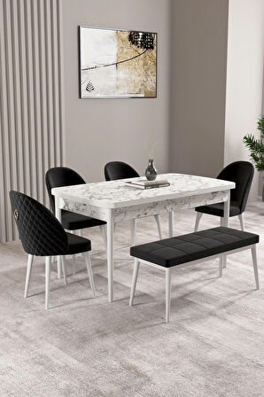 Milas Beyaz 80x132 MDF Açılabilir Mutfak Masası Takımı 4  Sandalye