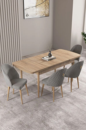 Milas Meşe Desen 80x132 MDF Açılabilir Mutfak Masası Takımı 4  Sandalye