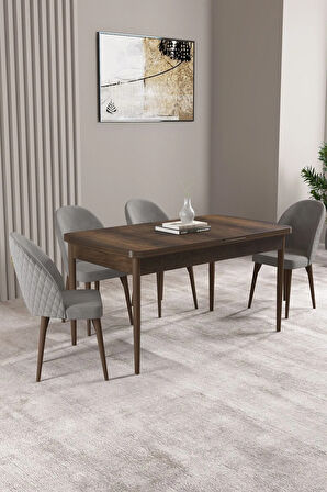 Milas Barok Desen 80x132 MDF Açılabilir Yemek Masası Takımı 4  Sandalye