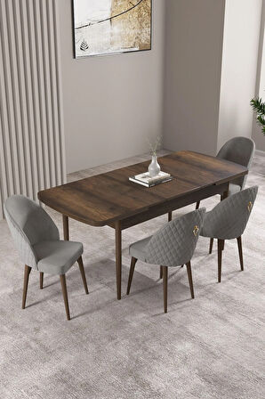 Milas Barok Desen 80x132 MDF Açılabilir Yemek Masası Takımı 4  Sandalye