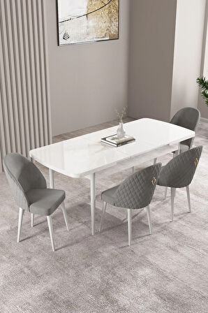 Milas Beyaz 80x132 MDF Açılabilir Yemek Masası Takımı 4  Sandalye