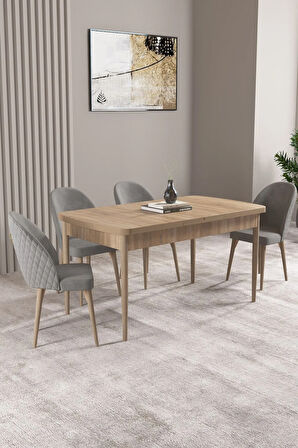 Milas Meşe Desen 80x132 MDF Açılabilir Yemek Masası Takımı 4  Sandalye