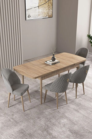 Milas Meşe Desen 80x132 MDF Açılabilir Yemek Masası Takımı 4  Sandalye