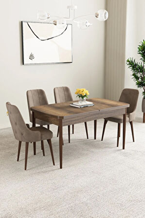 Milas Siyah Mermer Desen 80x132 MDF Açılabilir Yemek Masası Takımı 4  Sandalye
