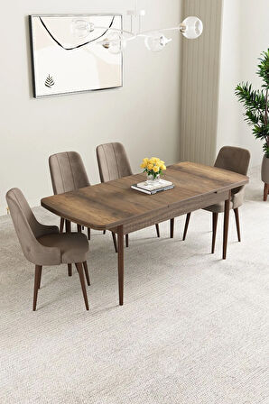 Milas Siyah Mermer Desen 80x132 MDF Açılabilir Yemek Masası Takımı 4  Sandalye