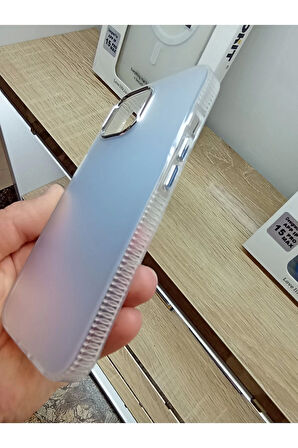 İPhone 15 Uyumlu Hologramlı Mor Kılıf Tuşları Metal Darbe Korumalı Kapak