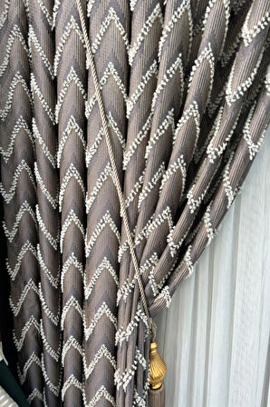 Pano Fon V-Püsküllü Gri - Kahve Tek Kanat Aksesuar Hariç