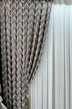 Pano Fon V-Püsküllü Gri - Kahve Tek Kanat Aksesuar Hariç