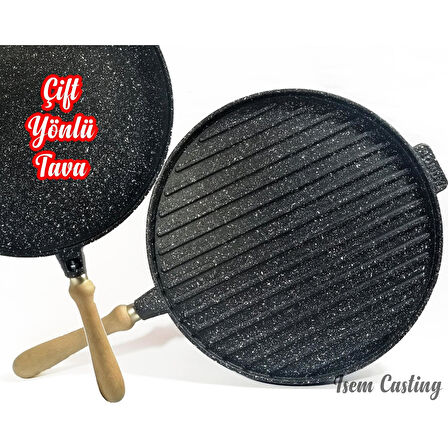 Çift Taraflı DÖKÜM 34 CM  bazlama Gözleme Katmer ızgara mangal tava