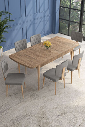 Lars Atlantik 80x132 Açılabilir Mdf Masa Yemek Odası Takımı,Mutfak Takımı 6 Adet Sandalye