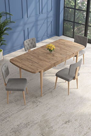 Lars Atlantik 80x132 Açılabilir Mdf Masa Yemek Odası Takımı,Mutfak Takımı 4 Adet Sandalye