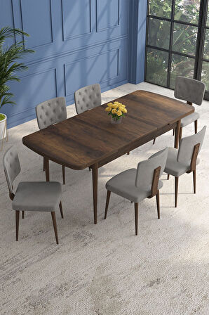 Lars Barok 80x132 Açılabilir Mdf Masa Yemek Odası Takımı,Mutfak Takımı 6 Adet Sandalye