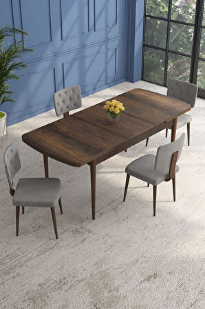 Lars Barok 80x132 Açılabilir Mdf Masa Yemek Odası Takımı,Mutfak Takımı 4 Adet Sandalye