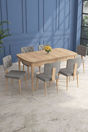 Lars Meşe 80x132 Açılabilir Mdf Masa Yemek Odası Takımı,Mutfak Takımı 6 Adet Sandalye