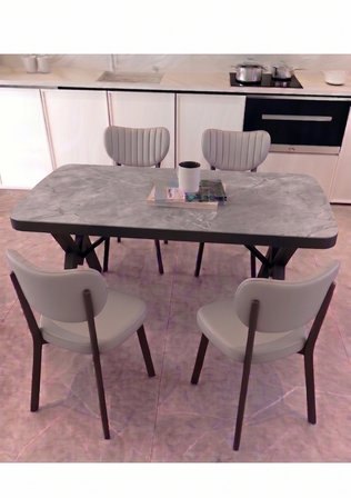  70x110 Sabit Mutfak Yemek Masası Takımı + 4 Adet Elma Sandalye
