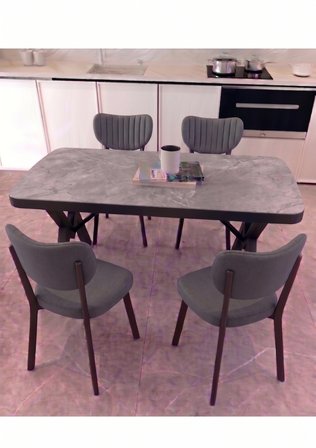  70x110 Sabit Mutfak Yemek Masası Takımı + 4 Adet Elma Sandalye