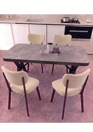  70x110 Sabit Mutfak Yemek Masası Takımı + 4 Adet Elma Sandalye