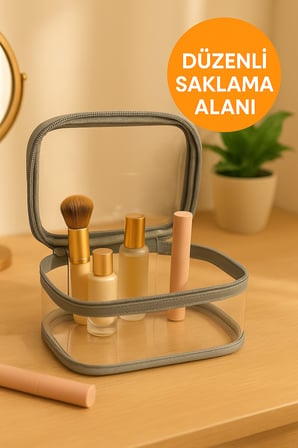 Gri Su Geçirmez Şeffaf Plaj Çantası - Tatil İçin Organizer