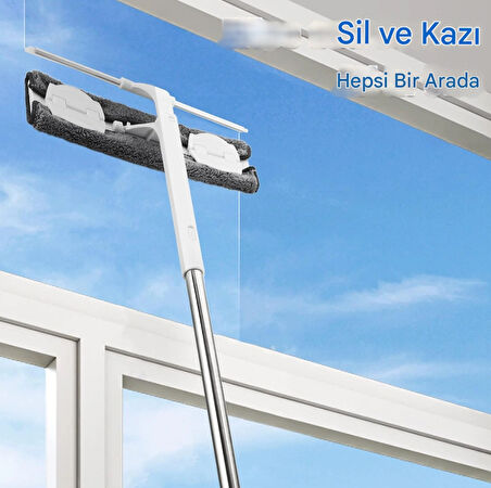 QASUL Pencere Sileceği Temizleyici 2'si 1 Arada Pencere Temizleme Aracı Araba Ön Cam Temizleme Kiti Uzatma Direği ile Yıkama Ekipmanı İç Mekan/Dış Mekan Pencerelerini Temizlemek için Mikrofiber Bez ile