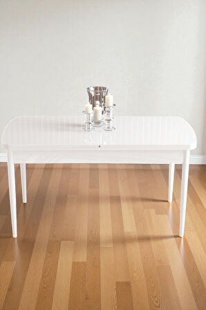Mura Beyaz 80x132 Açılabilir Mdf Masa Yemek Odası Takımı, Mutfak Takımı 4 Adet Sandalye