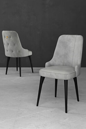 Esa 6 Adet Babyface Kumaş, Siyah Metal Ayaklı, Mutfak ve Yemek Odası Sandalyesi