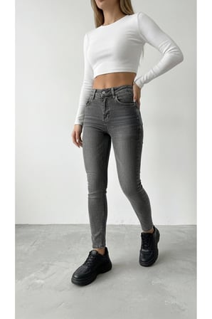 Kadın Yüksek Bel Skinny Power Likra Dar Paça Jean Koyu Gri / 42