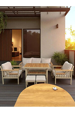 Sole Balkon Takımı, Cappuccino Bahçe Takımı 5+1 (Masa 70x110 3lü Koltuk 70x180 Tekli Koltuk 70x70)