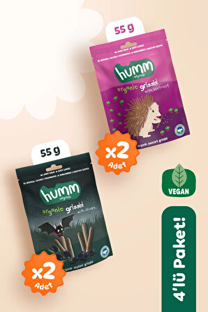 Humm Organic Organik Tuzlu Grissini Atıştırmalık Paketi - 55 G X 4 adet (2 çeşit)