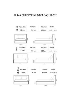 Suma Serisi Tek Kişilik Single Yatak-Baza-Başlık Ortapedik Roll Pack Sünger Yatak Ahşapsız Tasarım