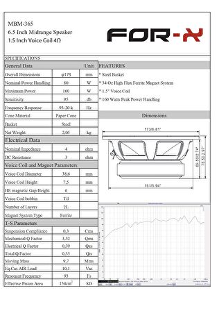 Mobass MBM-365 16 Cm Profesyonel Midrange 160W Maksimum 80W RMS