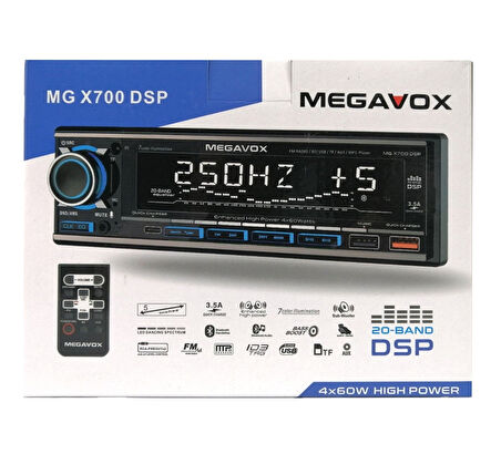 Megavox Oto Teyp DSP Bluetooth 4X60W + 63 Ses Seviyeli Kumandalı Mg X700 DSP Model APP Kontrol