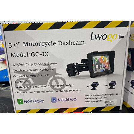 Twogo GO-IX 5" Dokunmatik Waterproof BT Android Auto Carplay Çiftli Motorsiklet DVR Araç Kamerası