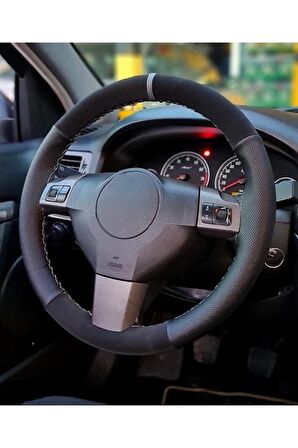 Hyundai I20 N Uyumlu Dikmeli Direksiyon Kılıfı Noktalı-alkantara Gri Yüzüklü