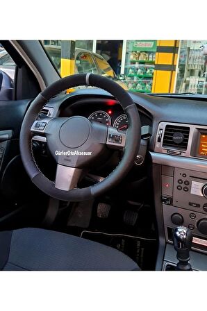 Hyundai I20 N Uyumlu Dikmeli Direksiyon Kılıfı Noktalı-alkantara Gri Yüzüklü