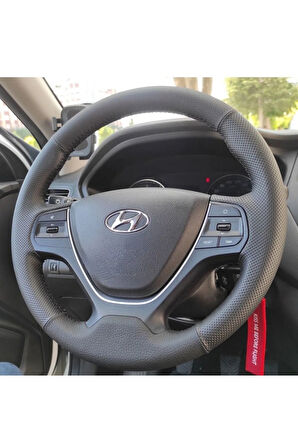 Hyundai Uyumlu i-20 2015-2018 Araca Özel Dikmeli Direksiyon Kılıfı Siyah