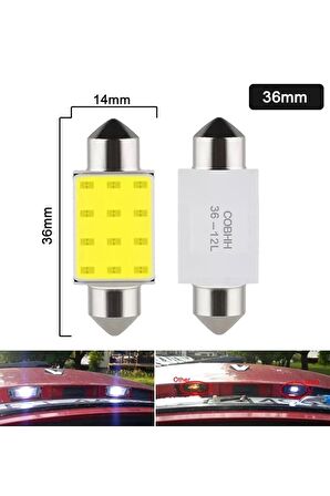 10 Adet Sofit Cob Led Ampül 12v 36mm Beyaz Renk