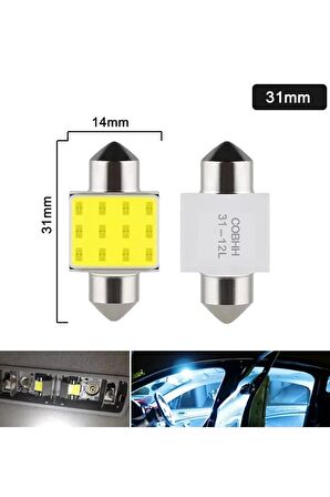 10 Adet Sofit Cob Led Ampül 12v 31mm Japon Oto Tavan Led