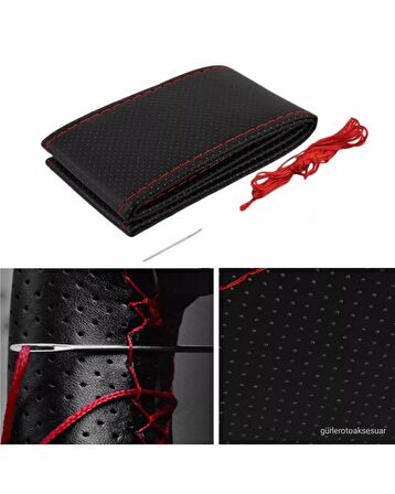 Dikme Direksiyon Kılıfı Delikli Kırmızı Ipli- Kokusuz (38×10cm)