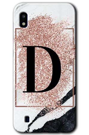 Galaxy A10 Kılıf HD Desen Baskılı Arka Kapak - Pembe Mermer Desenli D Harfi 