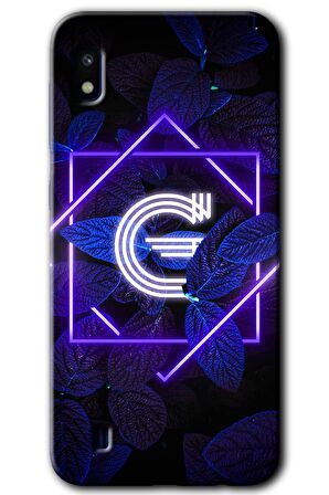 Galaxy A10 Kılıf HD Desen Baskılı Arka Kapak - Dark Neon Yaprak G Harfi 