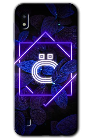 Galaxy A10 Kılıf HD Desen Baskılı Arka Kapak - Dark Neon Yaprak Ö Harfi 