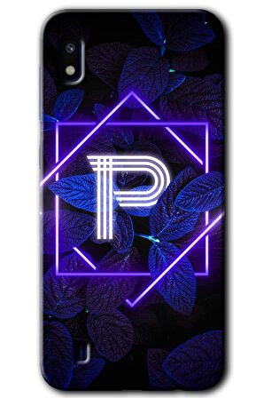 Galaxy A10 Kılıf HD Desen Baskılı Arka Kapak - Dark Neon Yaprak P Harfi 