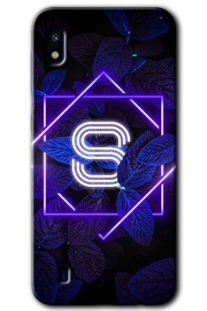 Galaxy A10 Kılıf HD Desen Baskılı Arka Kapak - Dark Neon Yaprak S Harfi 