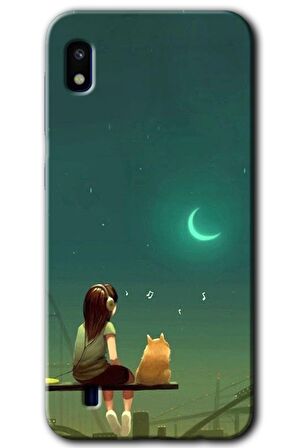 Galaxy A10 Kılıf HD Desen Baskılı Arka Kapak - Kedili Kız 