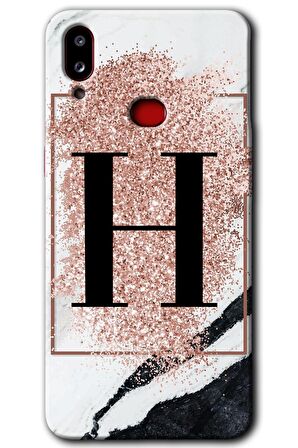 Galaxy A10s Kılıf HD Desen Baskılı Arka Kapak - Pembe Mermer Desenli H Harfi 